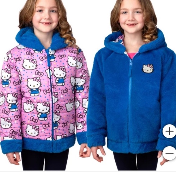 Hello Kitty Sanrio Girls 6 Reversible Puffer Jacket Pink Blue Cute Coat Size 6 - Picture 12 of 12